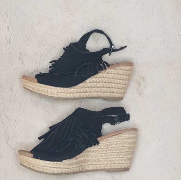 Minnetonka Ashley Western Fringe Bohemian Espadrille Wedge Bikercore Slingback - Picture 6 of 10